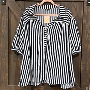 BloomChic Women’s Navy and White‎ Striped Blouse Size 26 (4X) NEW NWT